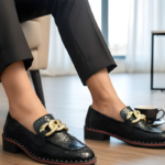 Carlo Black Designer Cuban Heel  Loafer With Golden Buckle