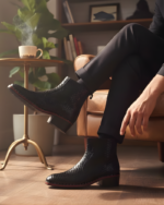 Marco Black Cuban Heel Designer Chelsea Boot With Silver Stud - Image 2