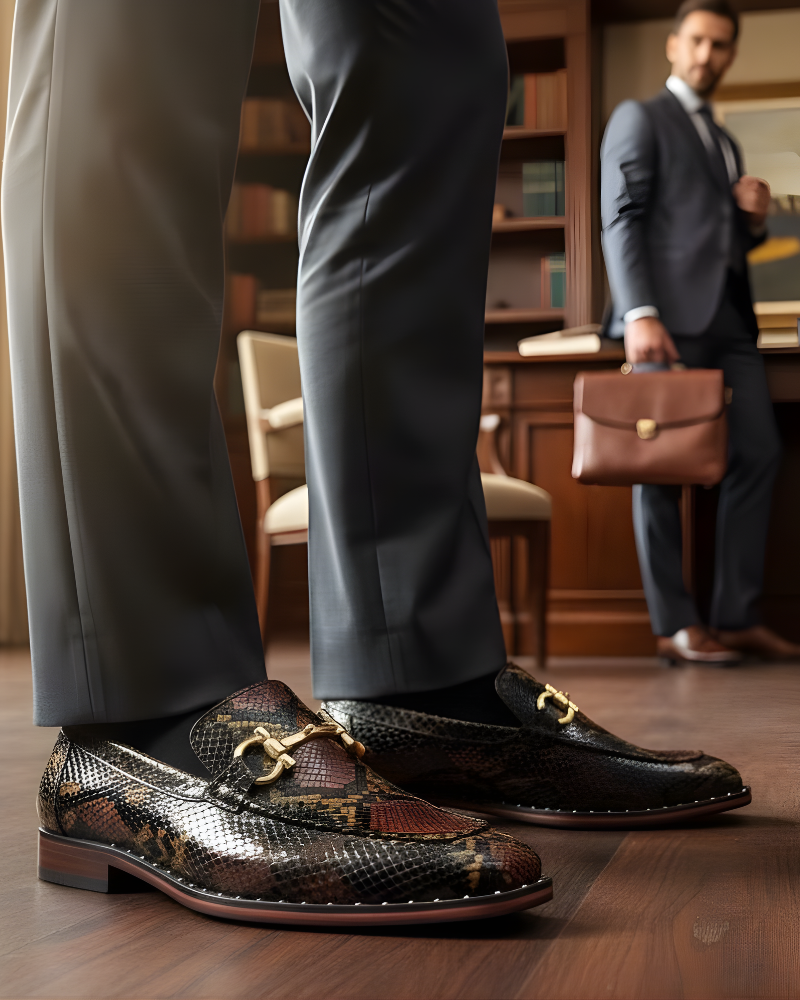 Untitled design (12) Python Brown Cuban Heel Designer Italian Loafer - Image 1