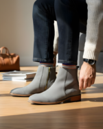 Regal Grey Cuban Heel Leather Chelsea Boot