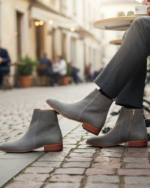 Regal Grey Cuban Heel Leather Chelsea Boot - Image 3