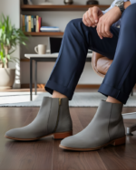 Regal Grey Cuban Heel Leather Chelsea Boot - Image 4