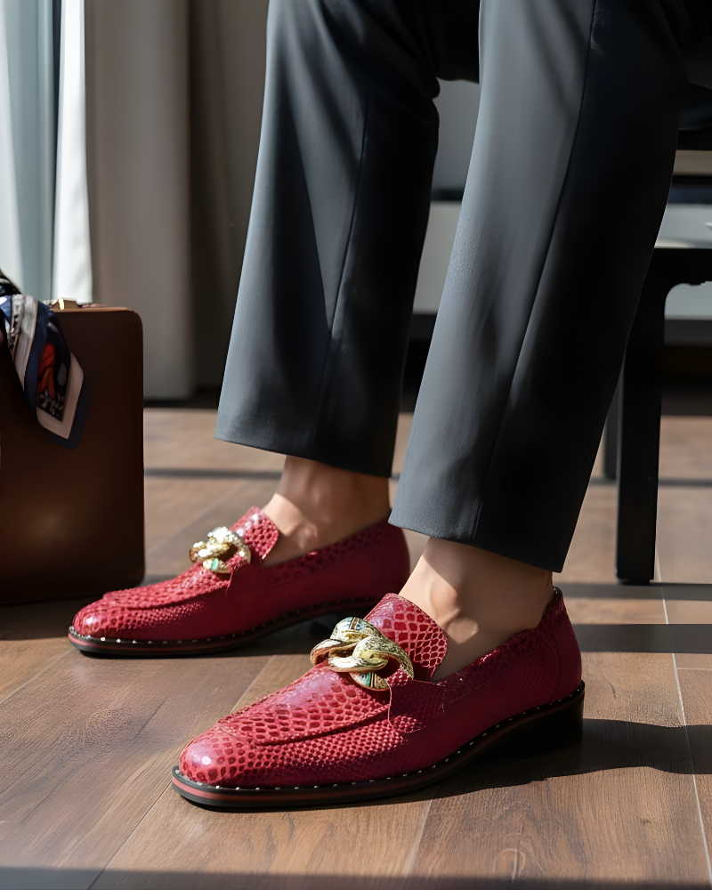 Untitled design (27) Charming Red Designer Loafer With Golden Buckle - Image 1