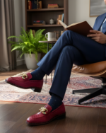 Charming Red Designer Loafer With Golden Buckle - Image 2