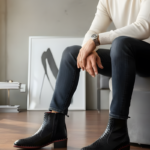 Marco Black Cuban Heel Designer Chelsea Boot With Silver Stud