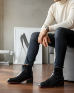 Marco Black Cuban Heel Designer Chelsea Boot With Silver Stud